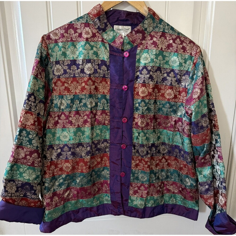 Coldwater Creek Large Unique Floral Lotus Kimono Style Button Up Jacket